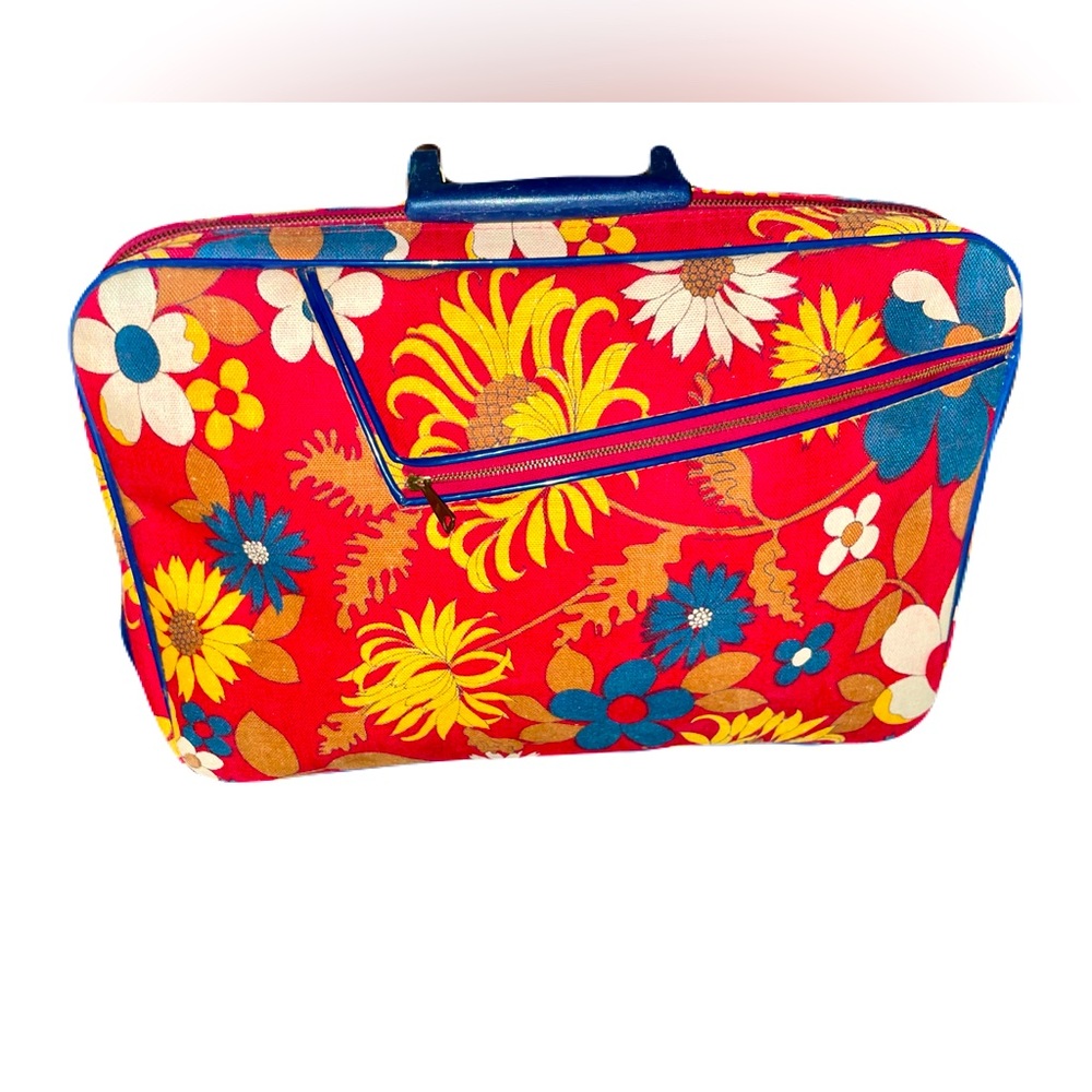 Vintage 60’s 70’s travel carry-on luggage floral funky pattern